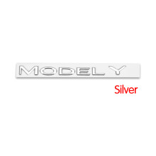 (MODEL Y Srebrny) 3D ABS Chromowana Czerwona Linia Czarne Logo Podwójny Silnik Emblemat Litery Stylizacja