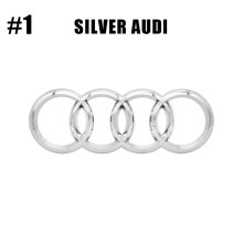 (Zilveren Audi, voorkant 263 mm x 87 mm) Autostyling: embleem voor de motorkap, embleem voor de achterklep,
