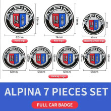 (7 stuks) 7-delige autologo-accessoires: embleem voor de motorkap 82 mm + embleem achter 74 mm + wieldop