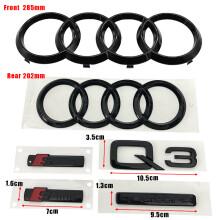 (Q3 1 Set) 4 Ring Logo ABS Zwart Auto Motorkap Voorgrille Embleem Achterklep Badge Sticker Decoratie