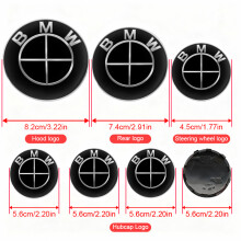 (45 82 74 4X56mmYT,BMW All Black)7Pcs Car Hood Front Rear Trunk Emblem Badge For BMW E60 E93 E87 G01