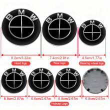 (45 82 74 4X68mmYT,BMW All Black)7Pcs Car Hood Front Rear Trunk Emblem Badge For BMW E60 E93 E87 G01