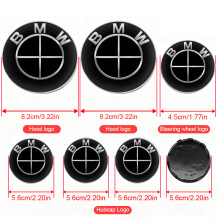 (45 82 82 4X56mmYT,BMW All Black)7Pcs Car Hood Front Rear Trunk Emblem Badge For BMW E60 E93 E87 G01