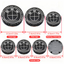 (45 82 74 4X68mmYT,Thunder All Black)7Pcs Car Hood Rear Emblem Steering Wheel Stickers Rims Cap Badge