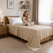 (Beige - 225cm x275cm) Luxor Double Size Children's Flat Sheet | 100% Egyptian Cotton 200 Thread Count Luxury Hotel Quality Toddlers Bed Sheet