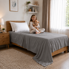 (Grey - 225cm x275cm) Luxor Double Size Children's Flat Sheet | 100% Egyptian Cotton 200 Thread Count Luxury Hotel Quality Toddlers Bed Sheet
