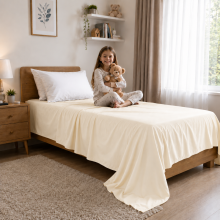 (Cream - 225cm x275cm) Luxor Double Size Children's Flat Sheet | 100% Egyptian Cotton 200 Thread Count Luxury Hotel Quality Toddlers Bed Sheet