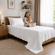 (White - 225cm x275cm) Luxor Double Size Children's Flat Sheet | 100% Egyptian Cotton 200 Thread Count Luxury Hotel Quality Toddlers Bed Sheet