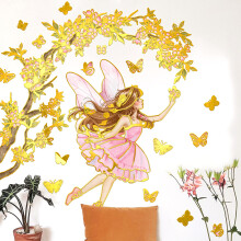 Cartoon hand-painted flower fairy butterfly hot stamping wall sticker children's room home decoration removable wall sticker