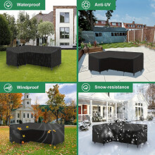 (black,222X286X82x78)L-shaped outdoor sofa cover, windproof and UV-resistant polyester outdoor furniture
