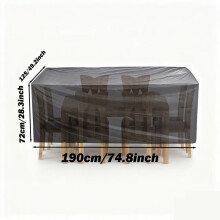(Black,190x125x72cm)Outdoor Garden Furniture Dust Cover, Square Oxford Cloth Garden Table and Chair