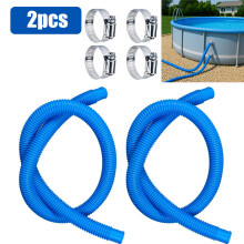 (2 mangueras azules) Colgador de poste de plástico para piscina, ganchos telescópicos ajustables para