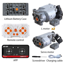 (Zestaw 23) Części techniczne Power Functions Zestaw silników Serwosilniki Skrzynka na baterie litowe