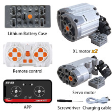 (Zestaw 25) Części techniczne Power Functions Zestaw silników Serwosilniki Skrzynka na baterie litowe