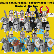 (Lime) Średniowieczne Wojskowe Krzyżacy Templariusze Klocki Budowlane Starożytne Figurki Żołnierzy Konnych