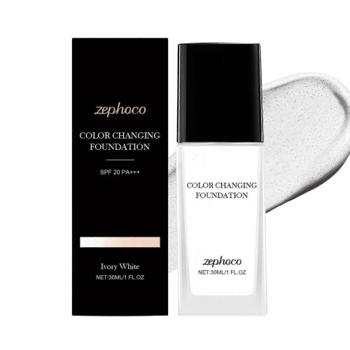 Zephoco Ivory Color-Changing Foundation, hydrating, lightweight, long-lasting, natural, and sheer.