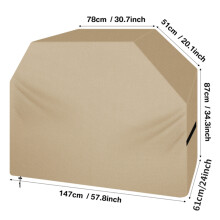 (Kaki) Barbecuehoes met klittenband, grote barbecuehoes, winddicht, UV-bestendig, 147x61x122 cm, 190D,
