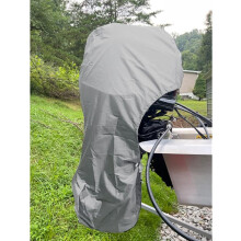 (100-150 pk) Grijze universele waterdichte buitenboordmotorhoes voor boten, gemaakt van 210D Oxford-stof,