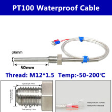 (M12-1.5) Waterdichte PT100 temperatuursensor RTD-sonde, roestvrij staal, industriële schroefdraad,