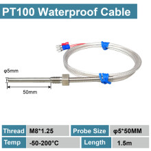 (M8-1.25-5-50mm-F) Zeer nauwkeurige PT100 RTD-sensorprobe, roestvrij staal met schroefdraad, waterdicht