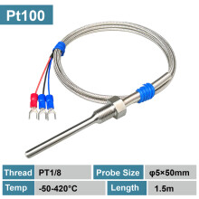 (PT1-8-5-50mm-H) Zeer nauwkeurige PT100 RTD-sensorprobe, roestvrij staal met schroefdraad, waterdicht