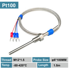 (M12-1.5-6-100mm-H) Zeer nauwkeurige PT100 RTD-sensorprobe, roestvrij staal met schroefdraad, waterdicht