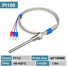 (PT1-2-6-100mm-H) Zeer nauwkeurige PT100 RTD-sensorprobe, roestvrij staal met schroefdraad, waterdicht