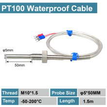 (M10-1.5-5-50mm-F) Zeer nauwkeurige PT100 RTD-sensorprobe, roestvrij staal met schroefdraad, waterdicht