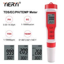 (4-in-1 meter) 4-in-1 pH-, TDS-, EC- en temperatuurmeter, digitale waterkwaliteitsmeter met een nauwkeurigheid