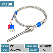 (PT1-6-100mm-H) Zeer nauwkeurige PT100 RTD-sensorprobe, roestvrij staal met schroefdraad, waterdicht