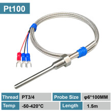 (PT3-4-6-100mm-H) Zeer nauwkeurige PT100 RTD-sensorprobe, roestvrij staal met schroefdraad, waterdicht