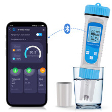 Bluetooth 6-in-1 TDS-meter, digitale watertester, EC-, TDS-, zout-, SG-, temperatuur- en pH-meter, aquariumwatertester,