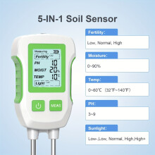 5-in-1 bodemtester voor potplanten en gazon, test bodemvruchtbaarheid, temperatuur, luchtvochtigheid,