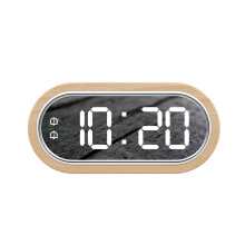 Digitale klok van beukenhout met dubbel alarm, snooze-functie, USB-voeding, LED-bureauklok, thermometer,