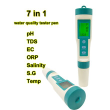 (groen) Waterkwaliteitsmeter 7-in-1 voor temperatuur/zoutgehalte/ORP/SG/pH/TDS en EC-meter voor aquacultuur