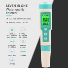 (7-in-1) pH-meter, TDS, EC, ORP, zoutgehalte, soortelijk gewicht, temperatuurmeter met achtergrondverlichting,