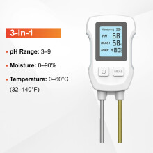 (3-in-1) 5-in-1 bodemtester, vochtmeter, pH 3-9, temperatuur 0-60, licht, vruchtbaarheid, LCD, dubbele
