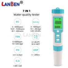 (groen) 7-in-1 pH-meter voor zoutgehalte, pH, TDS, EC, ORP, SG, TEMP, waterkwaliteit, zwembadmonitor