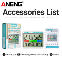 (Grijze Kat Wit) Digitale Thermohygrometer Klok ANENG AP01 Snooze Alarmmodus Luchtthermometer Vochtigheidsmeter