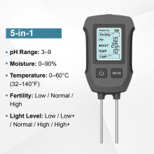 (5-in-1) 5-in-1 bodemtester op batterijen met pH-, vocht-, temperatuur-, vruchtbaarheids- en lichtmeter,