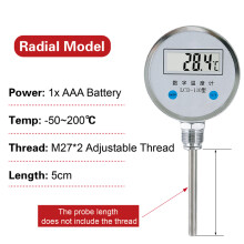 (Radiaal 5 cm) LCD-110 Digitale bimetaalthermometer met LCD-display, industriële, zeer nauwkeurige watertemperatuurmeter