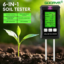 Nieuwe 6-in-1 bodem-pH-meter: zonlicht, omgevingsvochtigheid, temperatuur, bodemvochtigheidstester,