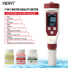 (7-in-1 zwembadmeter) 7-in-1 waterkwaliteitstester FAC PH ORP TDS zoutgehalte EC TEMP digitale pen voor