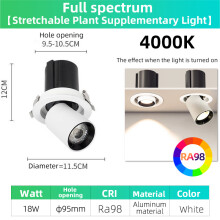 (18 W 4000 K, LED-siru) Täyden spektrin kasvitäytevalo, upotettu kohdevalo, putkivalo, säädettävä kulma