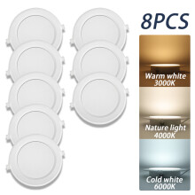 (8 kpl, lämmin valkoinen 3000K, 6 W) Upotettava pyöreä LED-alasvalo LED-kattovalaisinpaneelivalaisimet
