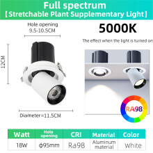 (18 W 5000 K, LED-siru) Täyden spektrin kasvitäytevalo, upotettu kohdevalo, putkivalo, säädettävä kulma