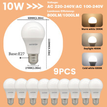 (9 kpl, kylmä valkoinen 6000K, AC100-240V) E27 10W LED-lamppu vastaa 100W hehkulamppua, erittäin kirkas