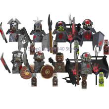 (Ciemny róż) Średniowieczny wojskowy MOC żołnierz klocki do budowy figurki anime broń ork elfi strażnik