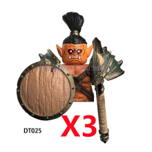 (DT025-3PCS) Średniowieczny wojskowy MOC żołnierz klocki do budowy figurki anime broń ork elfi strażnik
