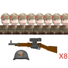 (N670-8PCS) Militaire WO2 Sovjet M35 Uniform Figuren Bouwblokken Russisch Leger Infanterie Boothelm
